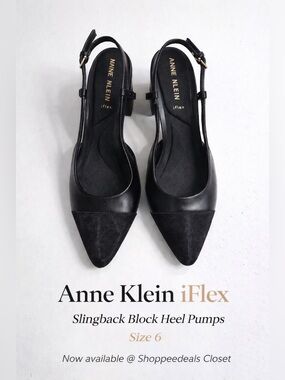 Anne Klein iFlex Black Slingback Block Heel Pumps Size 6